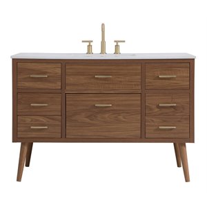 Pemberly Row 48&quot Engineered Stone Steel Bathroom Vanity in Walnut Brown