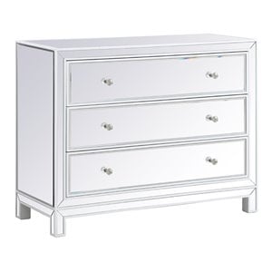 Pemberly Row 40&quot 3-Drawer Metal MDF Mirrored Cabinet in White