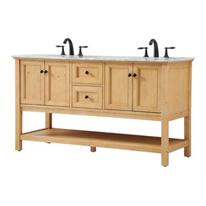 Pemberly Row 60&quot Aluminum MDF Double Bathroom Vanity in Natural Wood