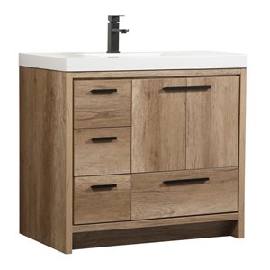 Pemberly Row 36&quot Aluminum MDF Single Bathroom Vanity in Natural Oak