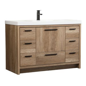 Pemberly Row 48&quot Aluminum MDF Single Bathroom Vanity in Natural Oak