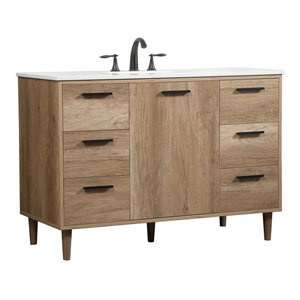 Pemberly Row Modern 48&quot Wood Single Bathroom Vanity in Natural Oak