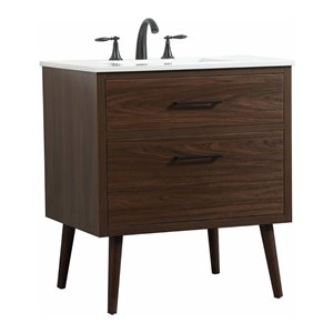 Pemberly Row 30&quot Aluminum MDF Single Bathroom Vanity in Walnut
