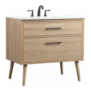 Pemberly Row 36&quot Aluminum MDF Single Bathroom Vanity in Mango Wood