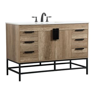 Pemberly Row 48&quot Aluminum MDF Single Bathroom Vanity in Natural Oak