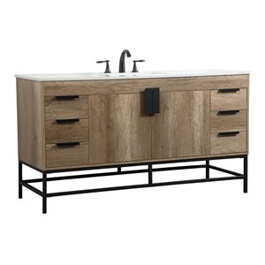 Pemberly Row 60&quot Aluminum MDF Single Bathroom Vanity in Natural Oak