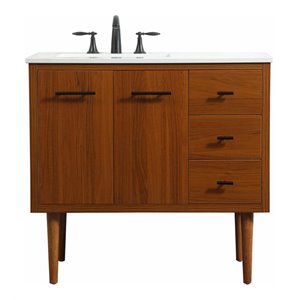 Pemberly Row 36&quot Aluminum MDF Single Bathroom Vanity in Teak