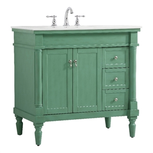 Pemberly Row Traditional 36&quot Solid Wood Bathroom Vanity in Green