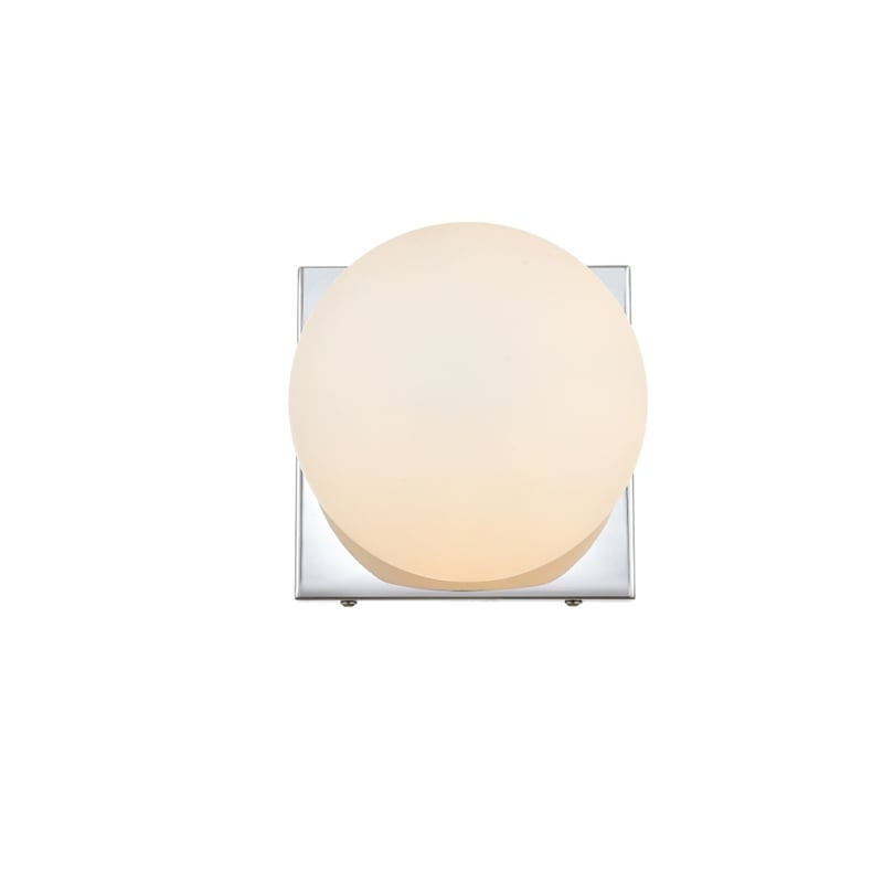 Pemberly Row 1-Light Iron & Glass Bath Sconce in Chrome/Frosted White