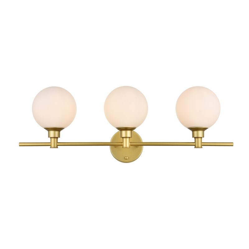 Pemberly Row 3-Light Iron/Glass Bath Sconce in Brass/Frosted White