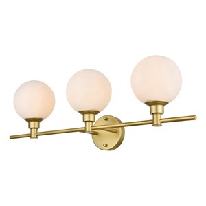 Pemberly Row 3-Light Iron/Glass Bath Sconce in Brass/Frosted White