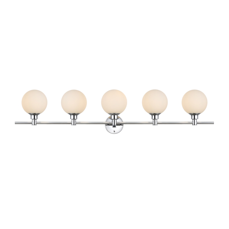 Pemberly Row 5-Light Iron/Glass Bath Sconce in Chrome/Frosted White