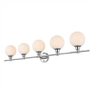 Pemberly Row 5-Light Iron/Glass Bath Sconce in Chrome/Frosted White
