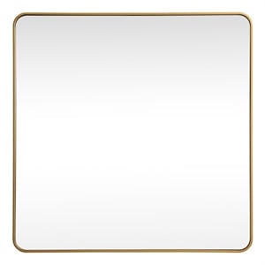 Pemberly Row 48&quot x 48&quot Soft Corner Square Metal Mirror in Brass