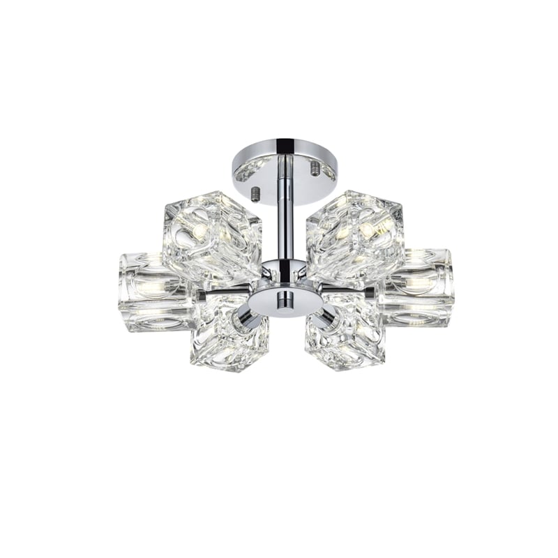Pemberly Row 6-Light Metal & Glass Flush Mount in Chrome/Clear