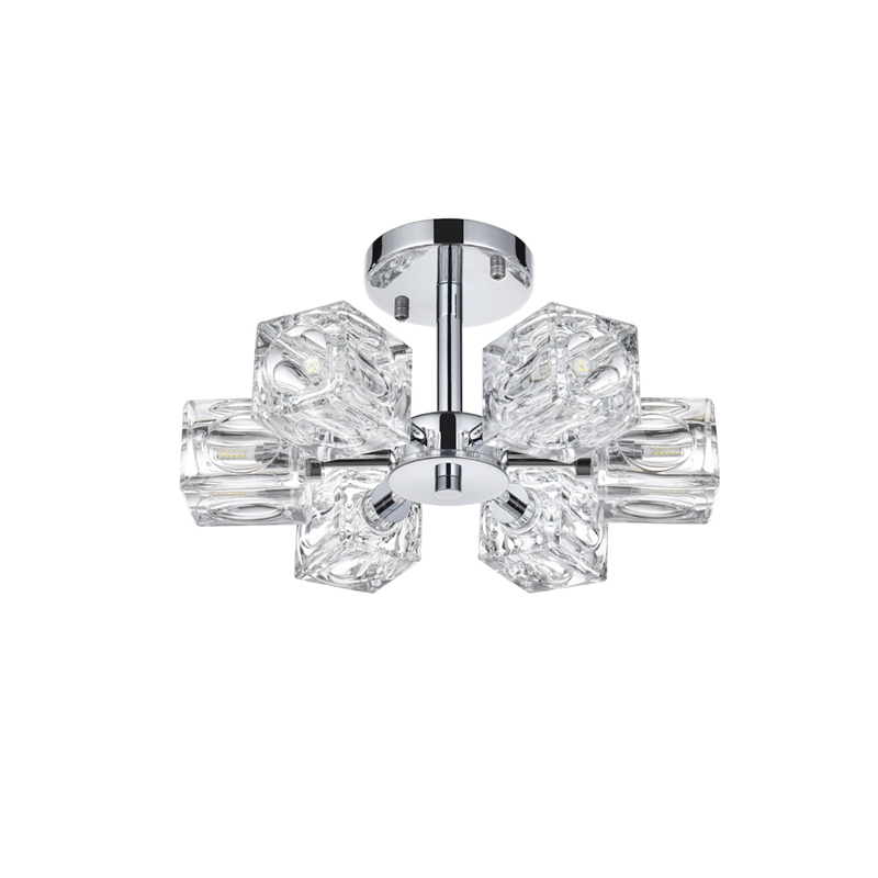 Pemberly Row 6-Light Metal & Glass Flush Mount in Chrome/Clear