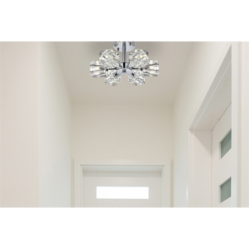 Pemberly Row 6-Light Metal & Glass Flush Mount in Chrome/Clear