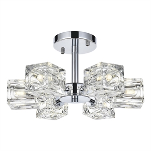 Pemberly Row 6-Light Metal & Glass Flush Mount in Chrome/Clear