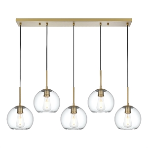 Pemberly Row Contemporary 41.5&quot Pendant Clear Shade in Satin Gold