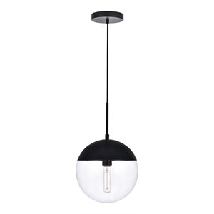 Pemberly Row Eclipse 1-Light Metal & Glass Pendant in Black and Clear
