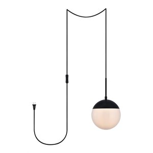 Pemberly Row 1-Light Mid-Century Metal Pendant in Black/Frosted White