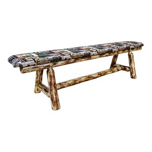 Pemberly Row Modern Transitional Wood Plank Style Bench in Brown