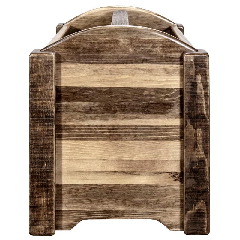 Pemberly Row Transitional Wood Magazine Rack with Pine Design in Brown