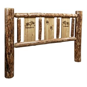 Pemberly Row Transitional Unique Solid Pine Wood Twin Headboard in Brown