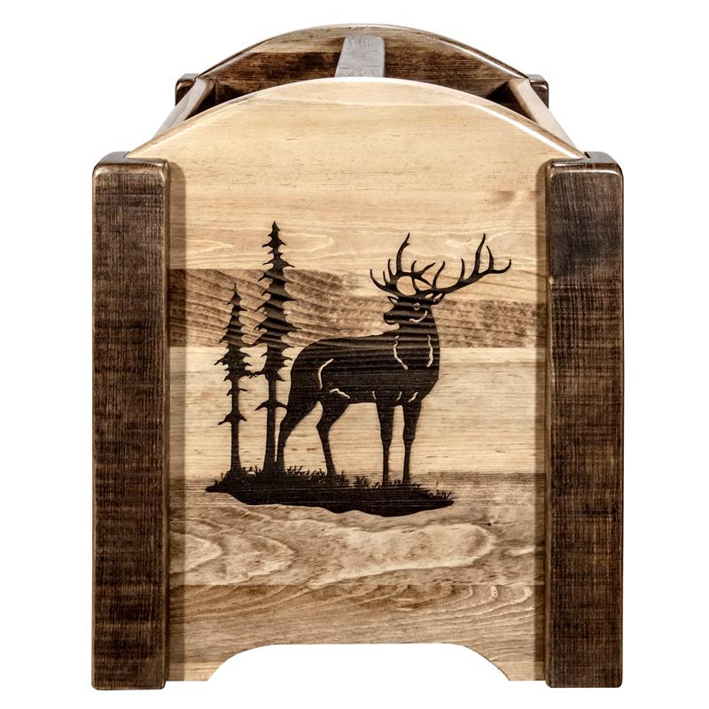 Pemberly Row Transitional Wood Magazine Rack with Elk Design in Brown