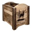 Pemberly Row Transitional Wood Magazine Rack with Elk Design in Brown