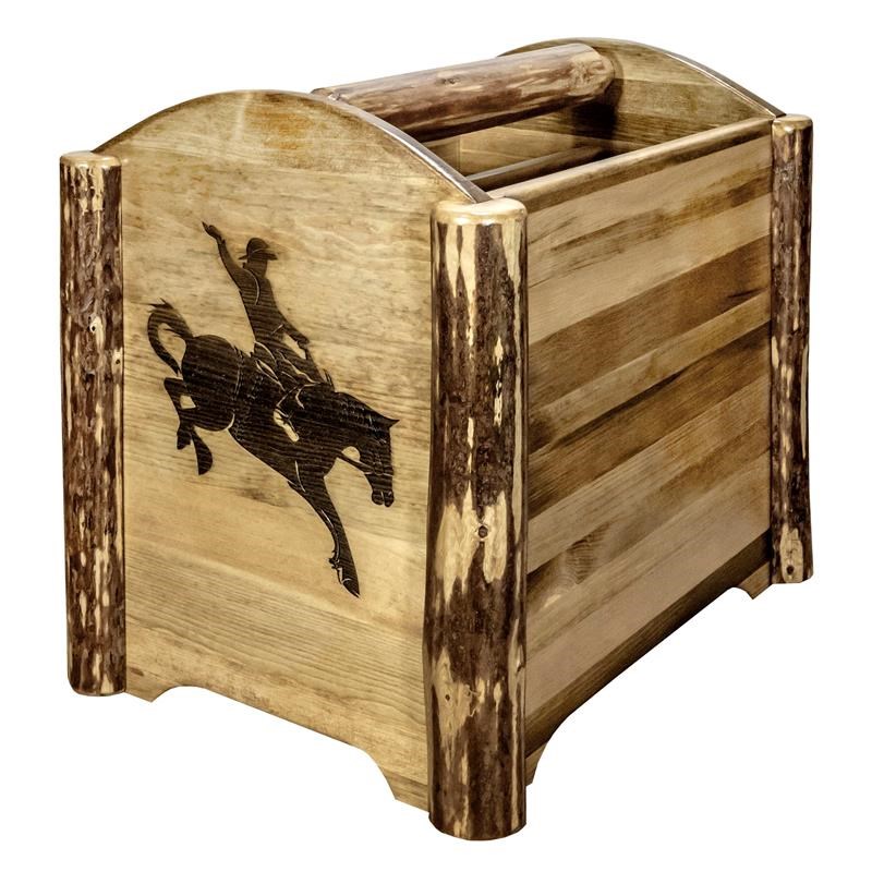 Pemberly Row Transitional Handcrafted Wood Magazine Rack in Brown