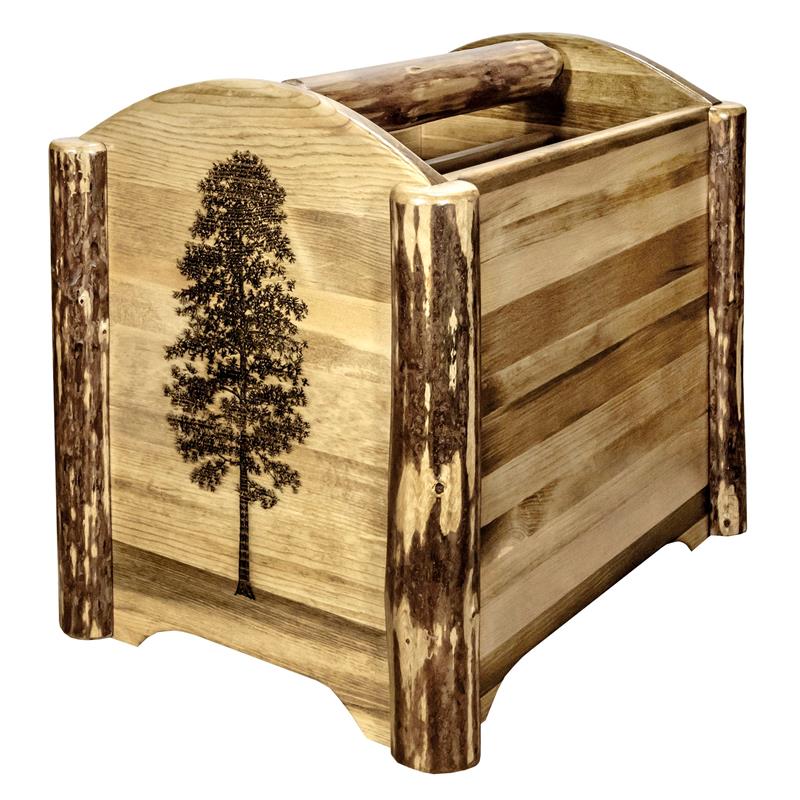 Pemberly Row Transitional Unique Wood Magazine Rack in Brown