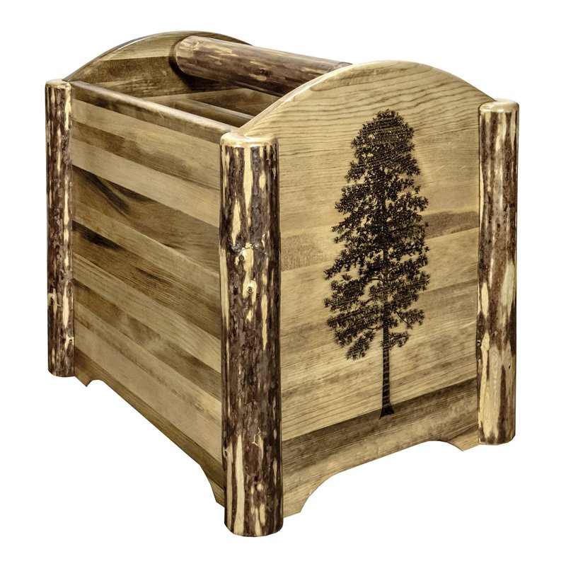 Pemberly Row Transitional Unique Wood Magazine Rack in Brown