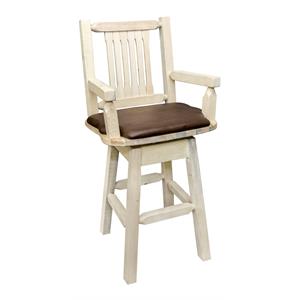 Pemberly Row 24&quot Wood Upholstery Captain's Barstool in Natural