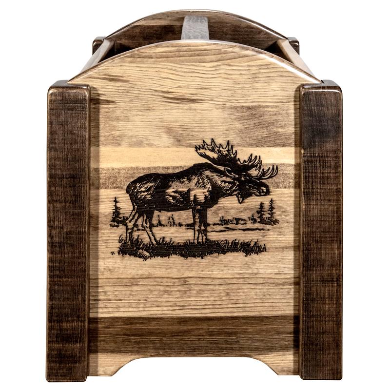 Pemberly Row Transitional Wood Magazine Rack with Moose Design in Brown
