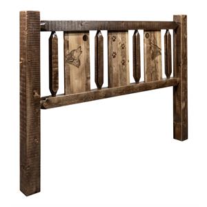 Pemberly Row Transitional Wood Twin Headboard with Wolf Design in Brown