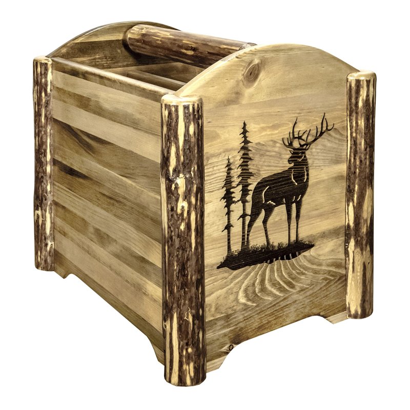 Pemberly Row Modern Transitional Wood Magazine Rack in Brown