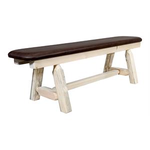 Pemberly Row 5ft Upholstery Wood Plank Style Bench in Natural