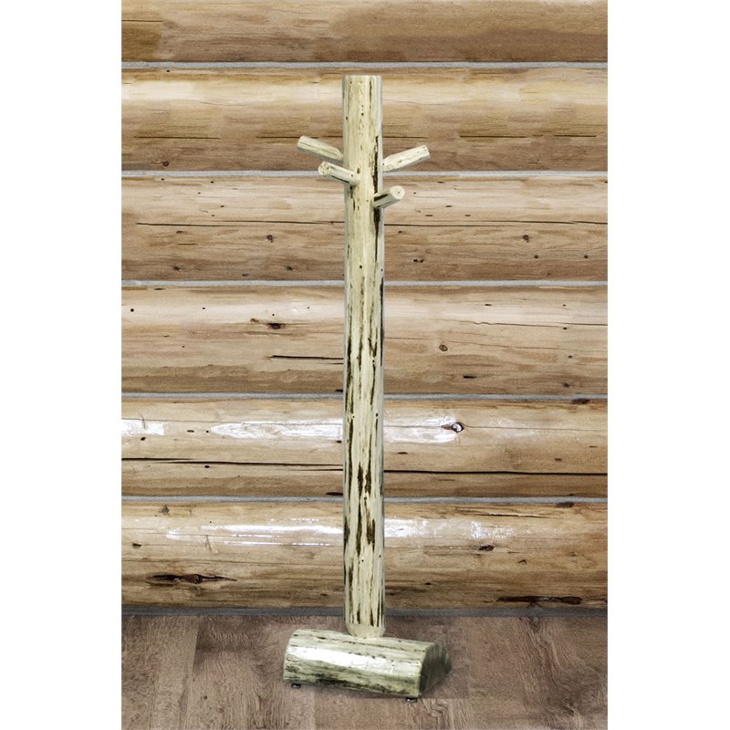 Pemberly Row Handcrafted Transitional Wood Coat Tree in Natural