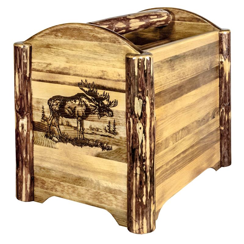 Pemberly Row Transitional Solid Pine Wood Magazine Rack in Brown