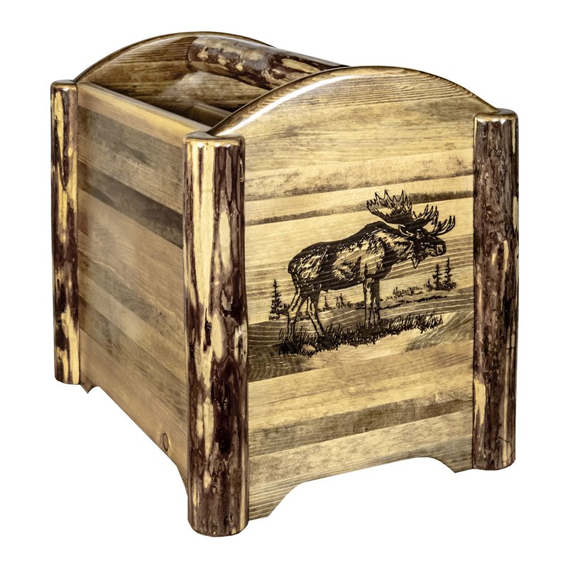 Pemberly Row Transitional Solid Pine Wood Magazine Rack in Brown