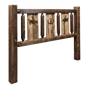 Pemberly Row Transitional Wood Twin Headboard with Bronc Design in Brown