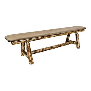Pemberly Row Transitional 6ft Wood Plank Style Bench in Brown
