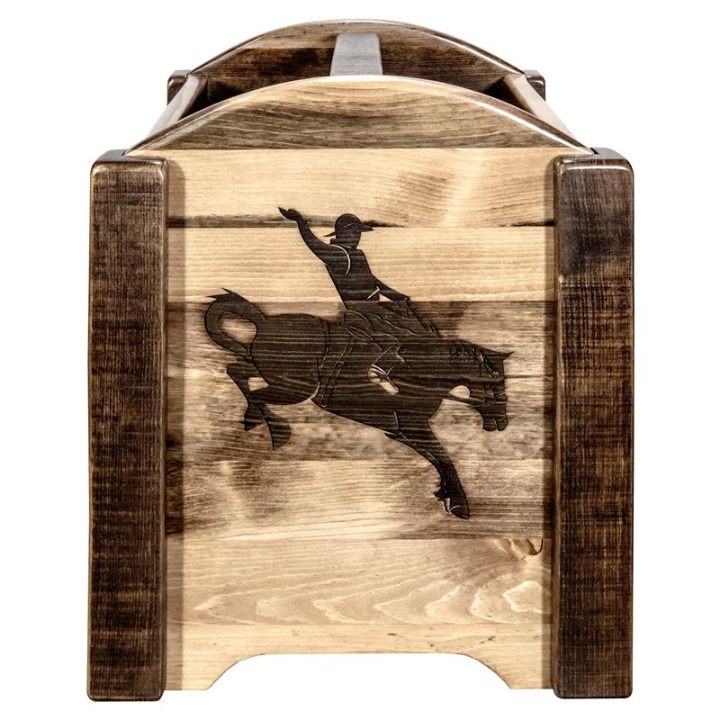 Pemberly Row Transitional Wood Magazine Rack with Bronc Design in Brown