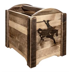 Pemberly Row Transitional Wood Magazine Rack with Bronc Design in Brown