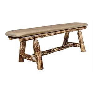 Pemberly Row Transitional 5ft Wood Plank Style Bench in Brown