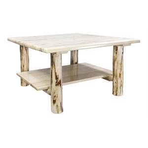 Pemberly Row Transitional Wood Cocktail Table with Shelf in Natural