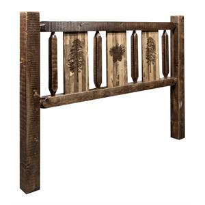 Pemberly Row Transitional Wood Twin Headboard with Pine Design in Brown