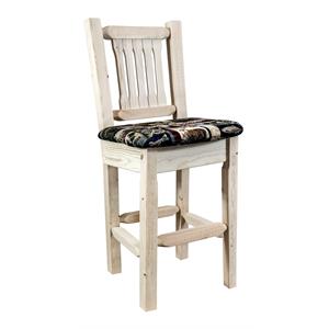 Pemberly Row Transitional 24&quot Solid Wood Barstool with Back in Natural