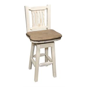 Pemberly Row 30&quot Solid Wood Swivel Barstool with Back in Natural